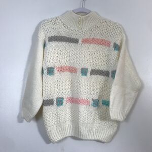 (JL) Item ll Knitted by Hand Knit Womens Sweater Size S Pullover Ivory Grandma